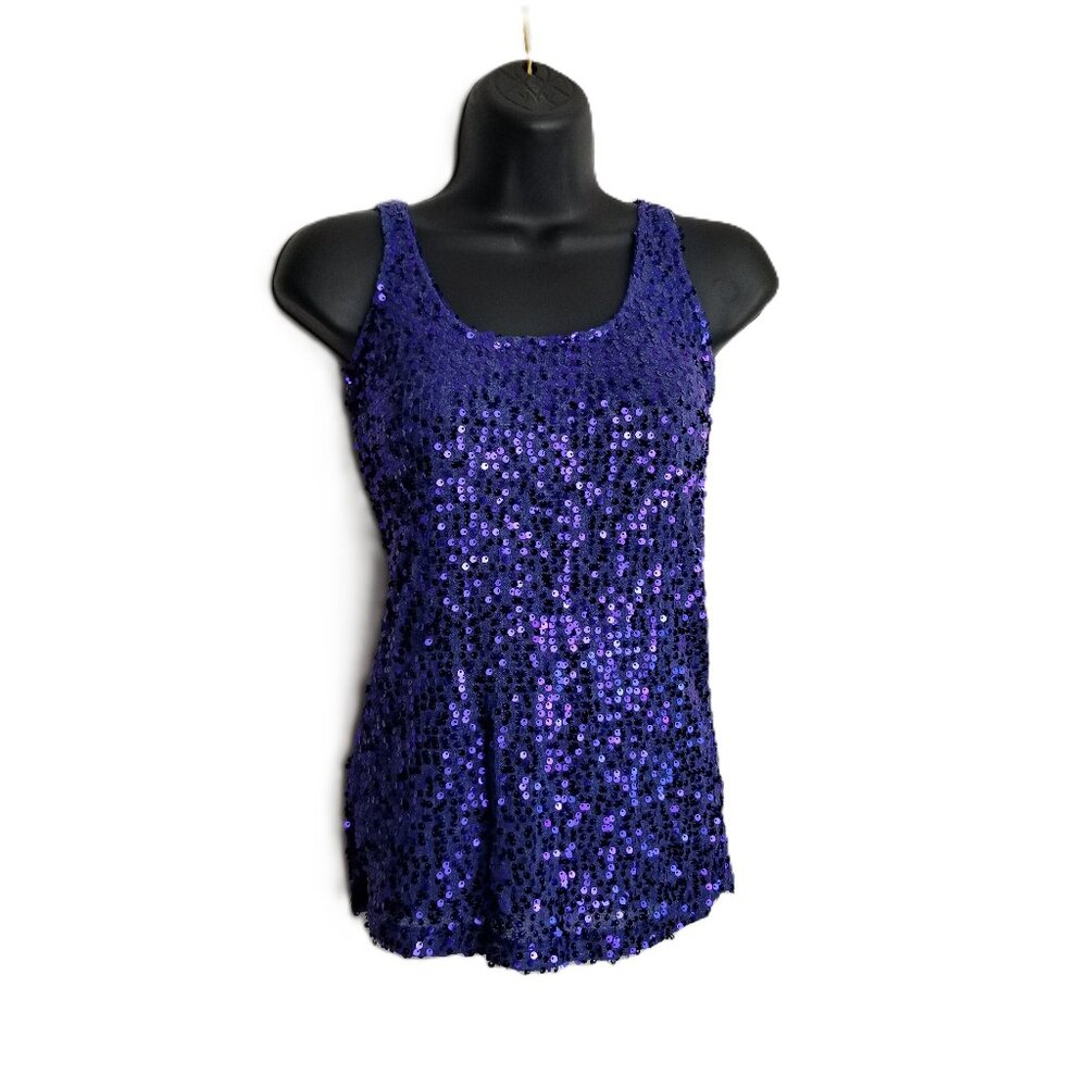 Charlotte Russe Purple Sequin Tank Top Size S Y2K Party Clubwear Cyber Bling